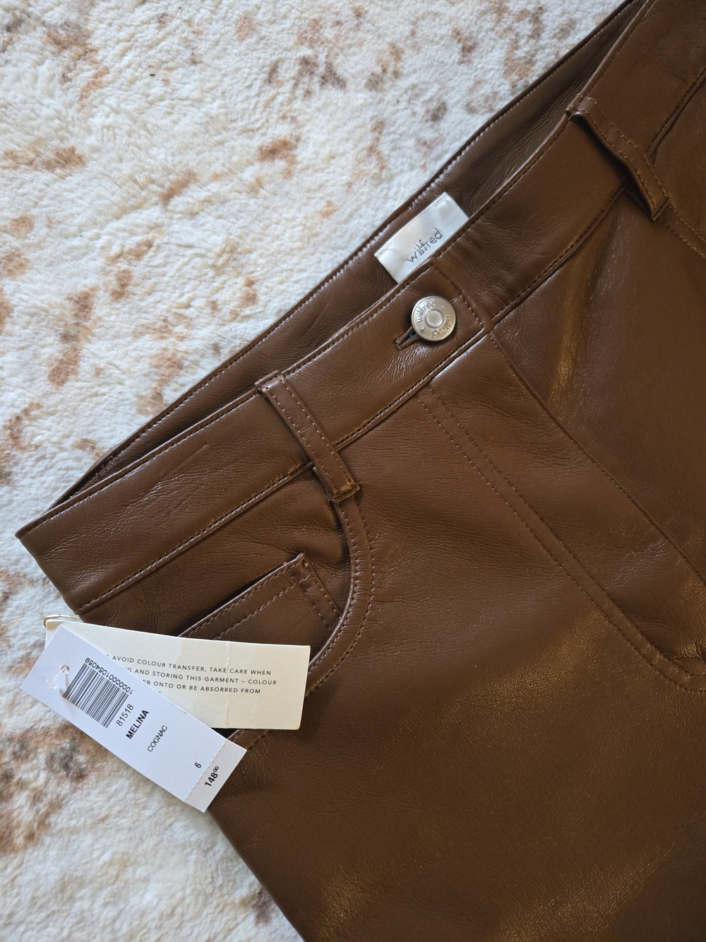 Wilfred by Aritzia The Melina Pant Vegan Leather Patina Brown Size 6 NWT - Picture 5 of 11